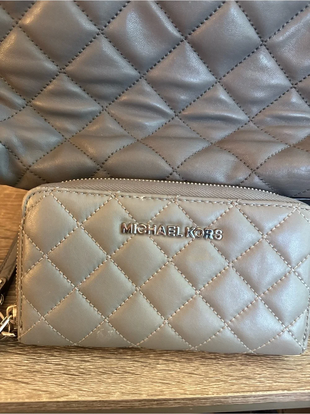 Michael Kors Quilted Satchel and Wallet Set in Gray